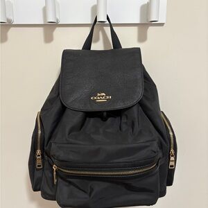 Coach Jet Black Backpack with Gold Zippers